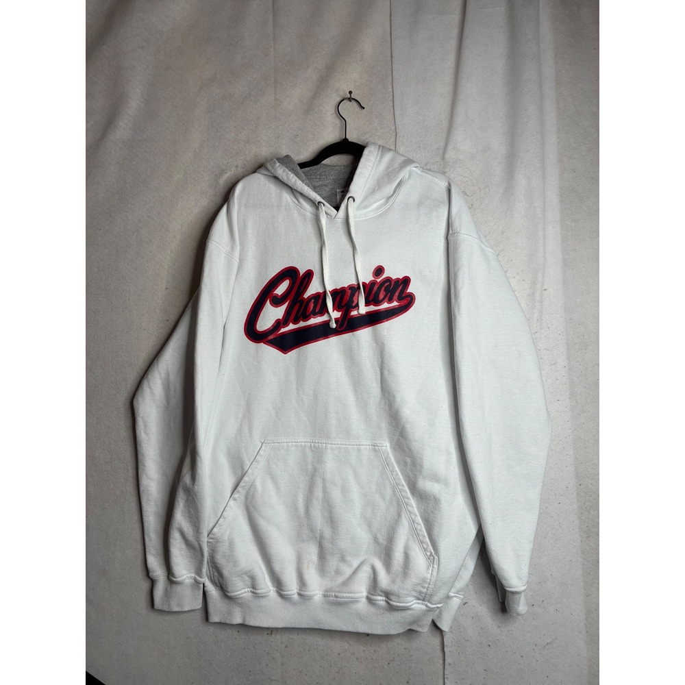 Champion Mens 2XT White Script Logo Pullover Hoodie Sweatshirt GF89XH
